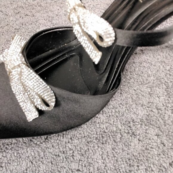 BCBGeneration Shoes Womens Size 6.5 Black Rhinestone Bows Pointed Toe Mule Heels - Picture 8 of 11